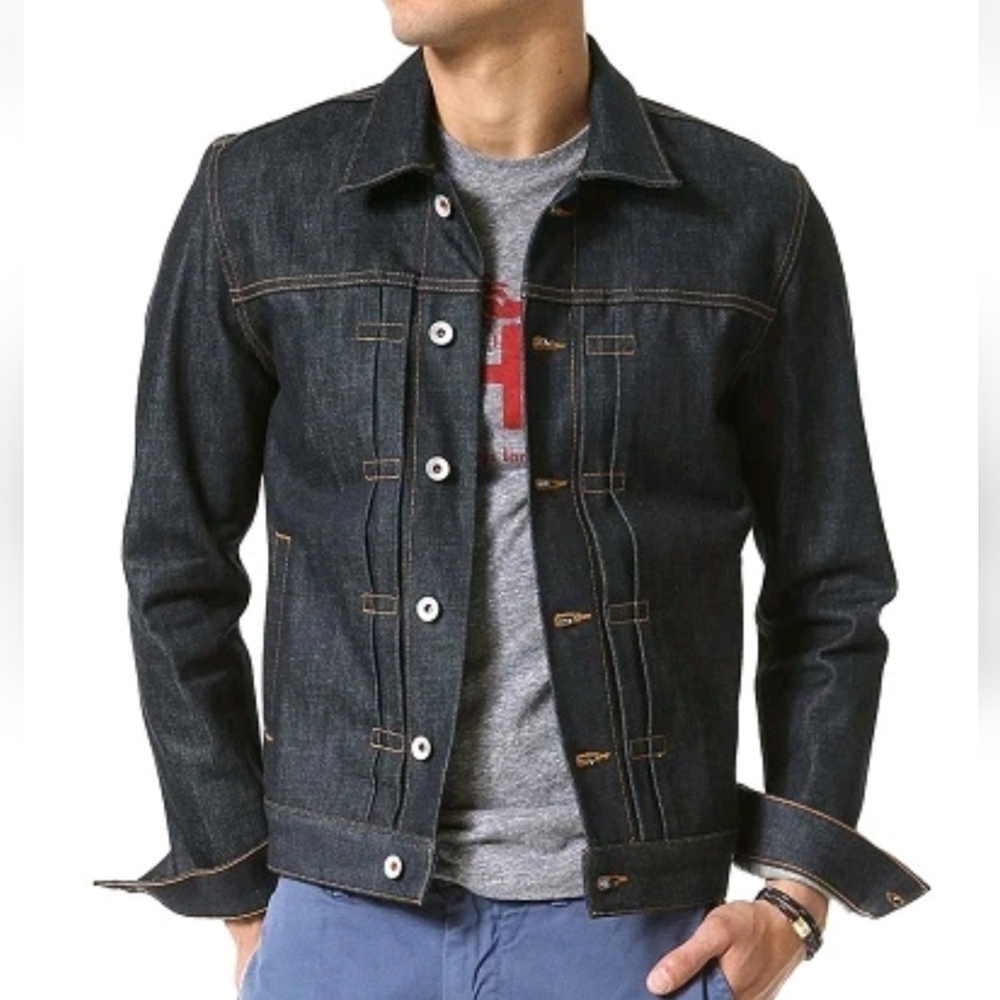 JACK SPADE STENSON RAW RIGID INDIGO BLUE SELVEDGE DENIM JACKET MADE IN USA $450+